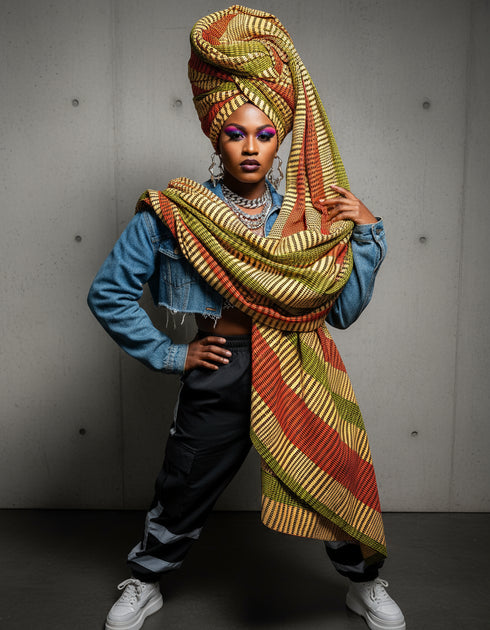 ADEPA Tie-On Ankara Headwrap / Headpiece Scarf – One-Yard Duku (African Print Headwrap)