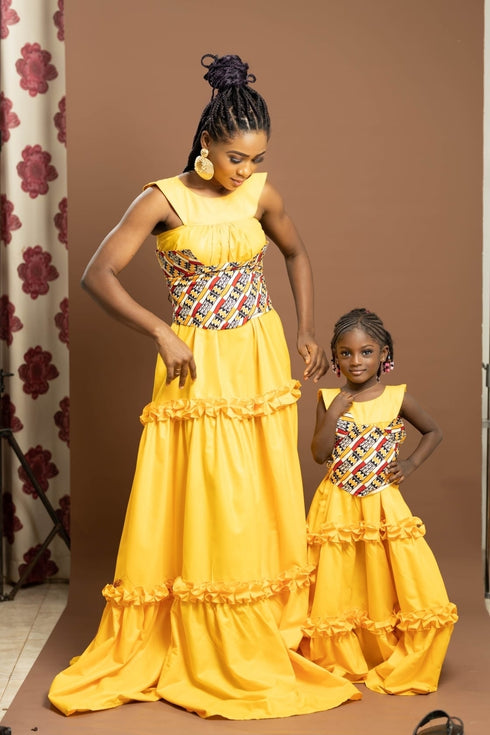 FIKILE Handmade Sleeveless Maxi Dress with Ankara Waist Belt for Girls