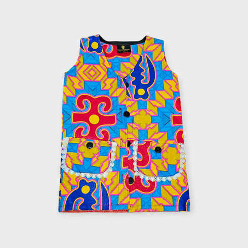 BINTU 5-Piece Baby Girl Ankara Dress Set – Vest, Blouse, Belt, Drowsy & Headband