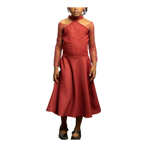 Amanyi Flare Dress with Long Sleeve Organza Mesh