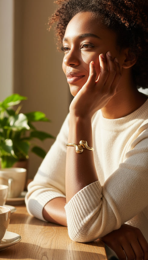 Nuru Gold Sculpted Snake Cuff Bracelet Only – Stainless Steel Luxury African Jewelry