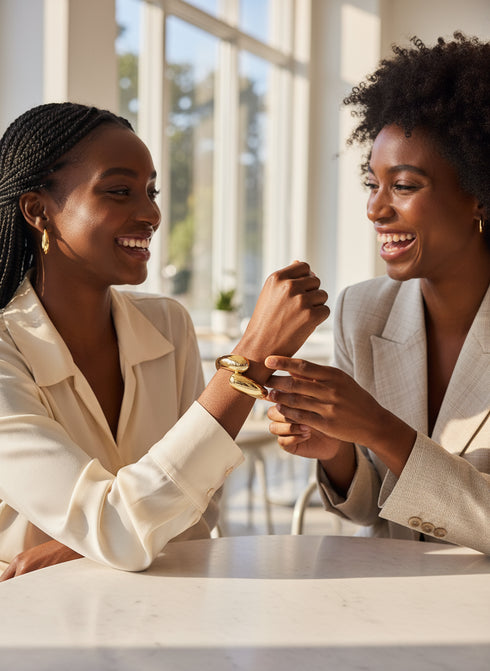 ADISA Bold Gold-Tone Abstract Metal Hand Bracelet only – Stainless steel Jewelry