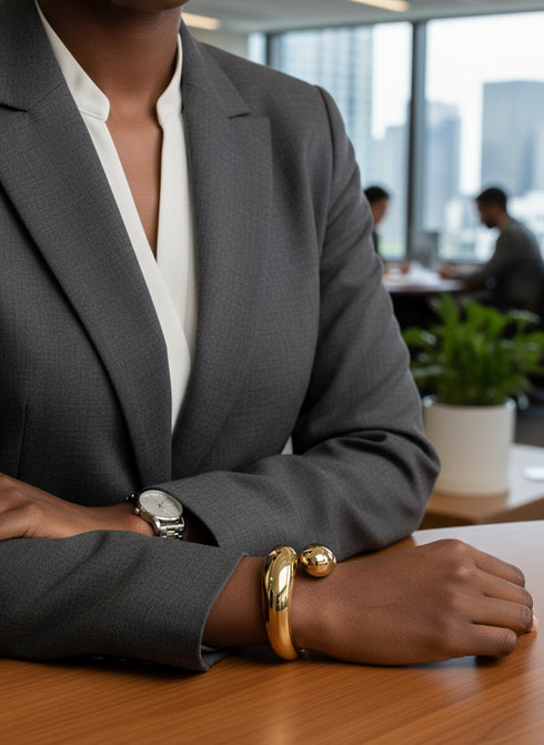 ADISA Bold Gold-Tone Abstract Metal Hand Bracelet only – Stainless steel Jewelry