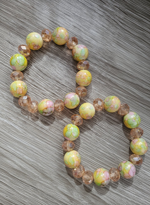 SADIYA Pastel Marble Beaded Hand Bracelet with Crystal Accents – Handmade Women’s Jewelry