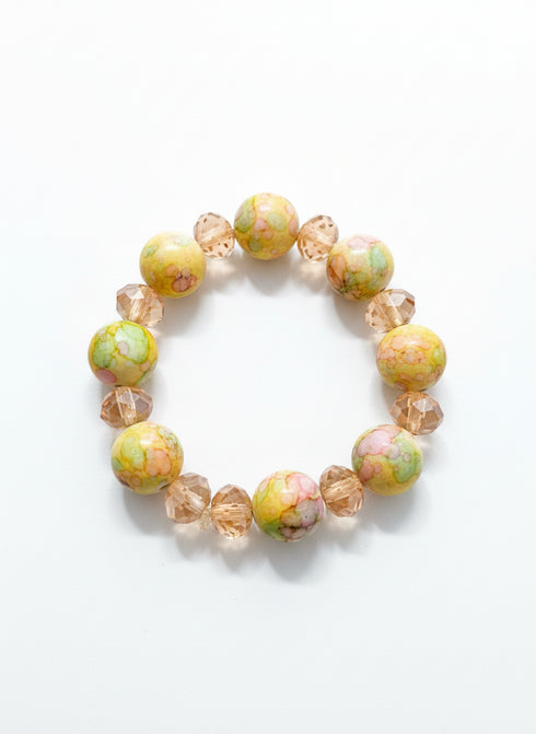 SADIYA Pastel Marble Beaded Hand Bracelet with Crystal Accents – Handmade Women’s Jewelry