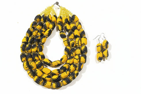 Ayo Radiance Four-Strand Ankara Necklace and Earrings Set