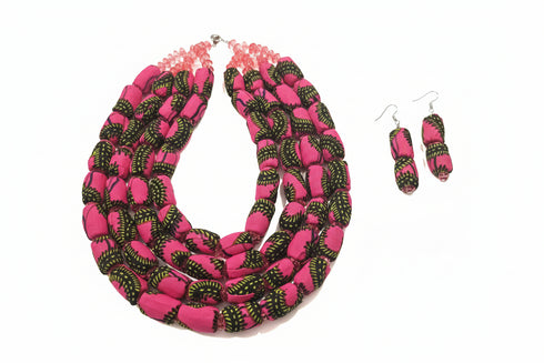 Ayo Radiance Four-Strand Ankara Necklace and Earrings Set