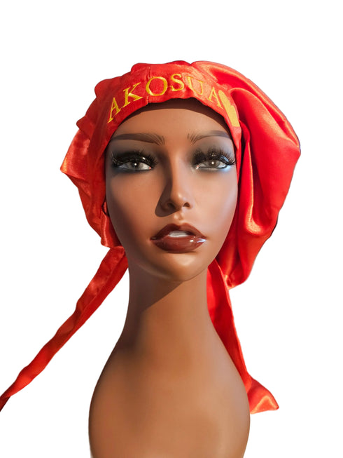 NAWOTWE AKOSUA Days of the Week African Names Satin Bonnet Hair Accessory with Adjustable Tie Back - Sunday