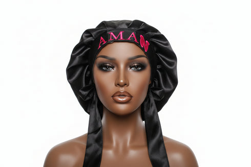 NAWOTWE AMA Days of the Week African Names Satin Bonnet Hair Accessory with Adjustable Tie Back - Saturday