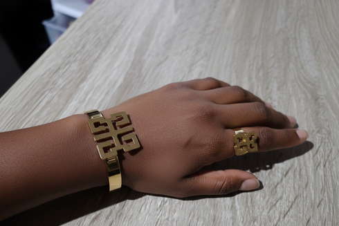 VIRTUE WO-FORO-DUA-PA Adinkra Stainless Steel Bracelet and Ring Set