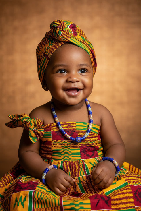 KUKUA Kids Babies Royal Handmade African Bead 3-Piece Set - Royal Blue