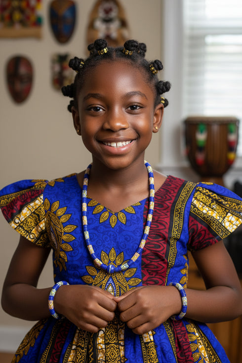 KUKUA Kids Babies Royal Handmade African Bead 3-Piece Set - Royal Blue