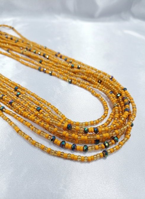 Boatemaa Handmade Orange Waist Beads with Blue Bead Accent Strand Blue Waist Beads - Ahyenie