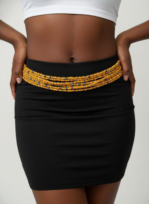 Boatemaa Handmade Orange Waist Beads with Blue Bead Accent Strand Blue Waist Beads - Ahyenie