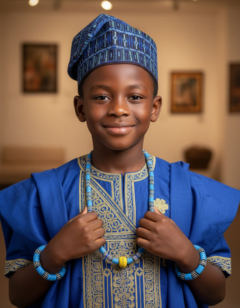 KUKUA Kids Babies Royal Handmade African Bead 3-Piece Set - Sea Blue