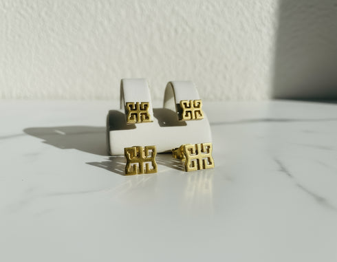 Virtue WO FORO DUA PA Adinkra Minimalist Stud Earrings – African Stainless Steel Jewelry for Women