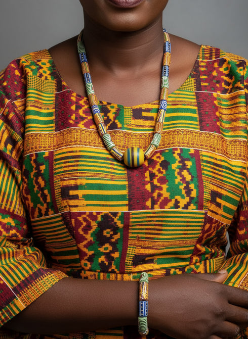 Nii Unisex African bead necklace and bracelet set