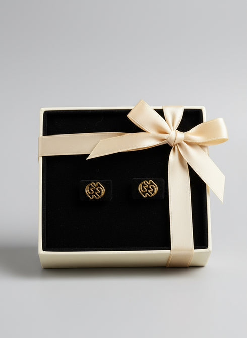 MAJESTIC GYE NYAME Adinkra Gold Stud Earrings – Moderate Handmade Women’s Jewelry