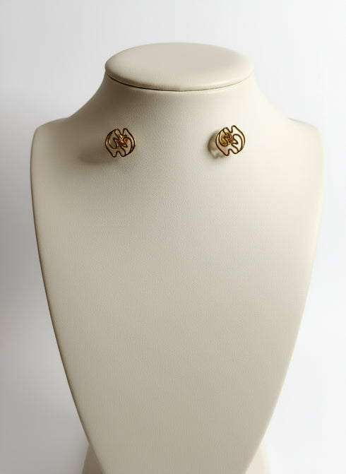 MAJESTIC GYE NYAME Adinkra Gold Stud Earrings – Moderate Handmade Women’s Jewelry