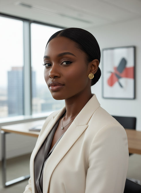 MAJESTIC GYE NYAME Adinkra Gold Stud Earrings – Moderate Handmade Women’s Jewelry