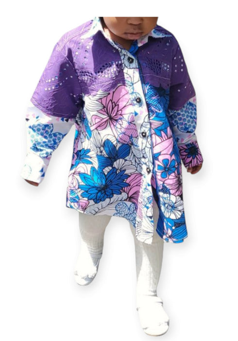 ADUBEA Kids African Print Ankara Midi Shirt Dress