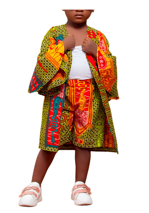 AHOMKA Ankara Kimono Bell Top and shorts Set