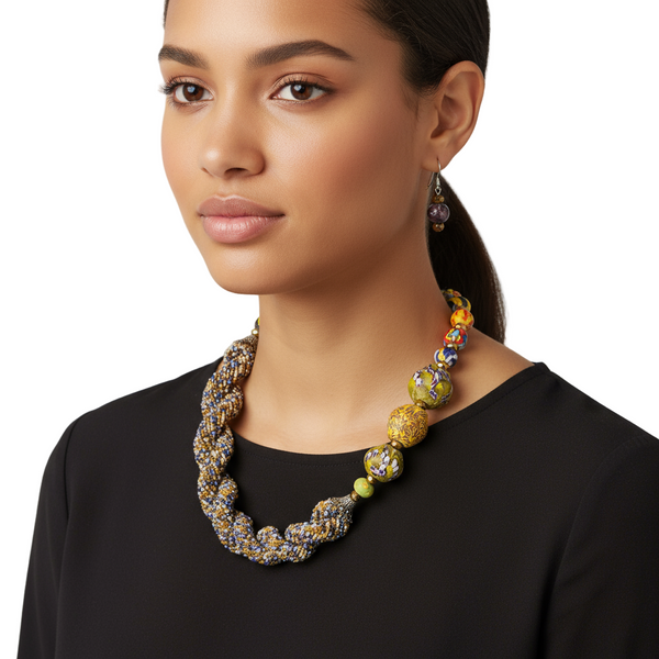 AKILIA Swirled Seed Bead Necklace and Large Bead Accent Set – Handmade