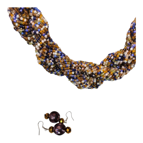 AKILIA Swirled Seed Bead Necklace and Large Bead Accent Set – Handmade