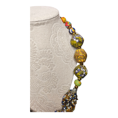 AKILIA Swirled Seed Bead Necklace and Large Bead Accent Set – Handmade