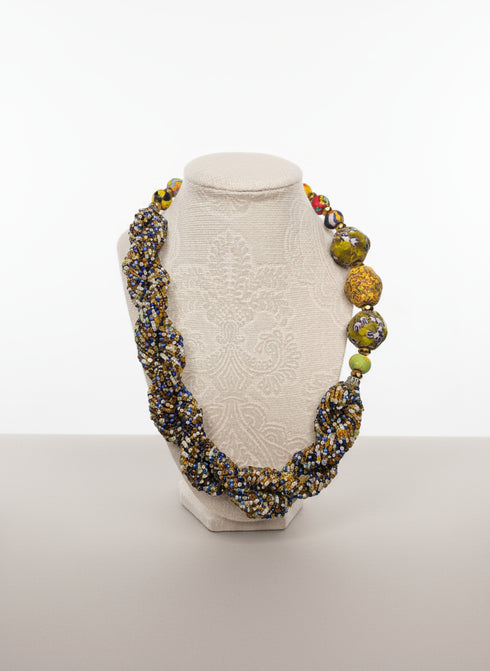 AKILIA Swirled Seed Bead Necklace and Large Bead Accent Set – Handmade