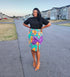 AYANA Fitted Ankara Skirt with Side Slit & Organdy Bow