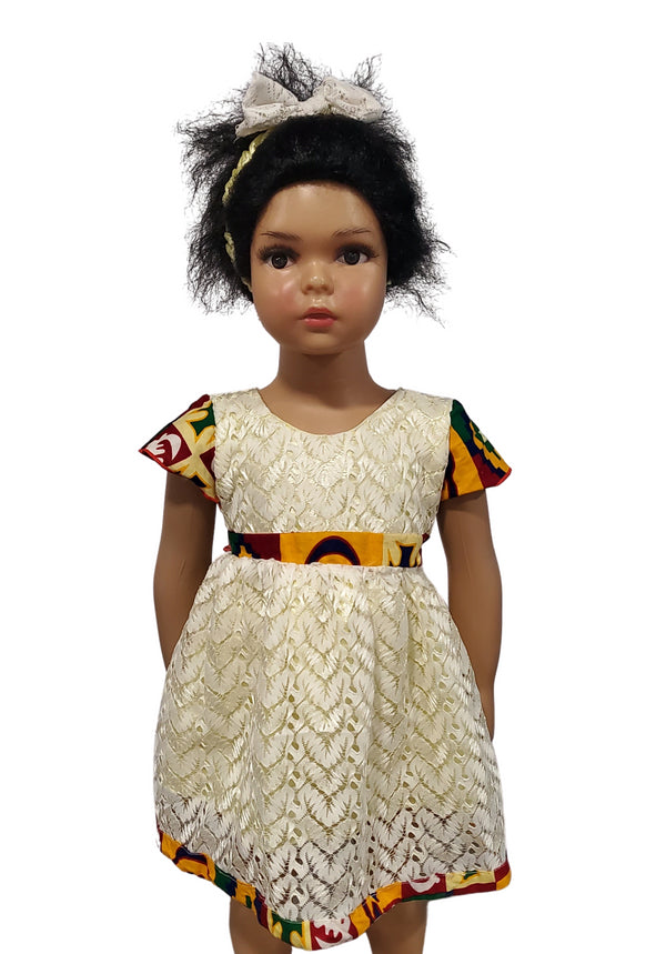 Aarona shape butterfly sleeve belted Lace dress