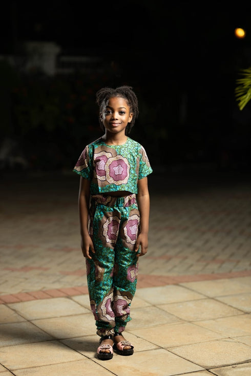 Abeni Girl's Ankara/African Print Pant and top Two-Piece Set