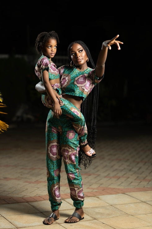 Abeni Girl's Ankara/African Print Pant and top Two-Piece Set