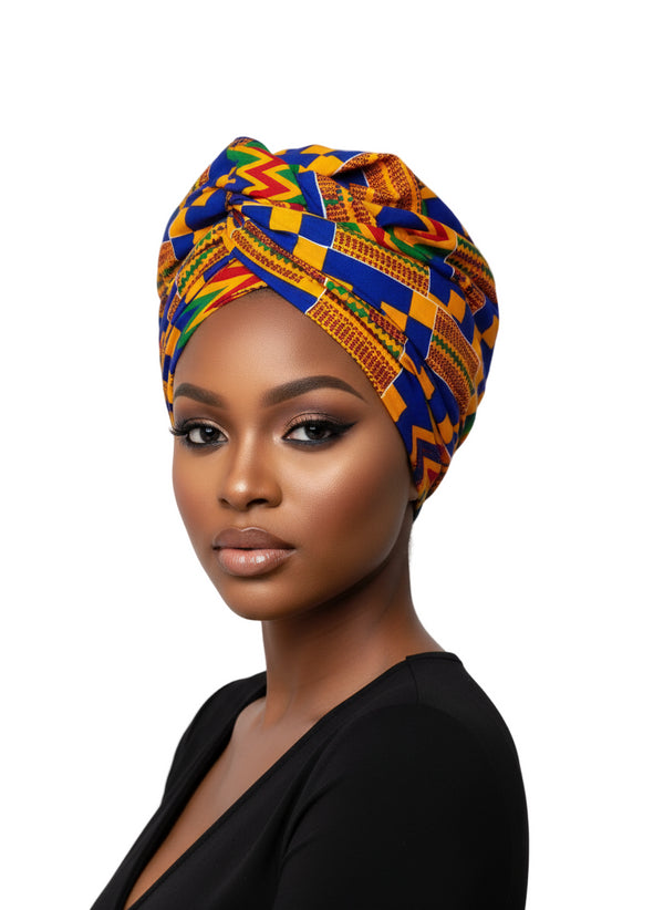 Adepa tie-on Kente Ankara Headwrap/ Headpiece scarf - one-yard duku
