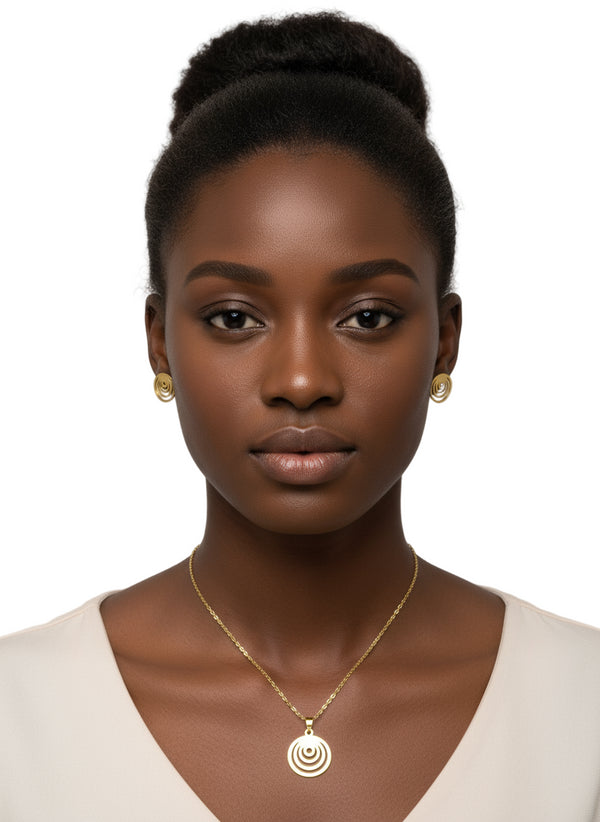 MAJESTIC ADINKRAHENE Necklace and Earrings Set – Adinkra Jewelry Set Stainless Steel