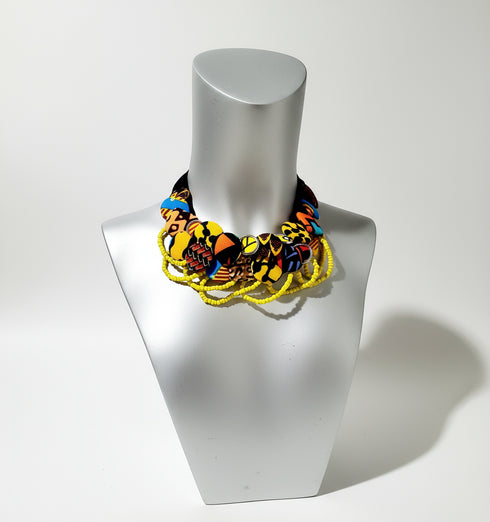 AfriChic Button and Beadwork Ankara Necklace