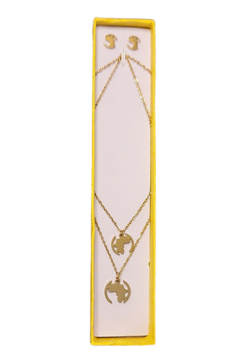 African Continent Globe Set - Necklace & Earrings Set Stainless Steel