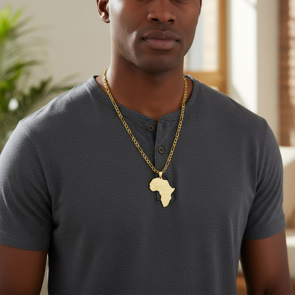 Agyapa Unisex African Map Necklace - Adinkra Necklace Stainless Steel