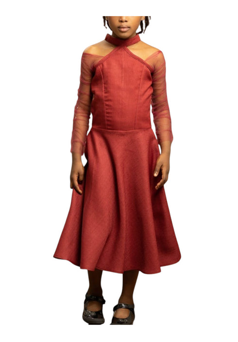 Amanyi Flare Dress with Long Sleeve Organza Mesh