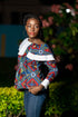 Amogelang Women’s Ankara Patchwork Blouse with White Ruffle Detail – Elegant African Print Top Only