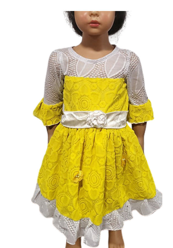 Amosiwaa Flare sleeve pattern rose belted Lace dress