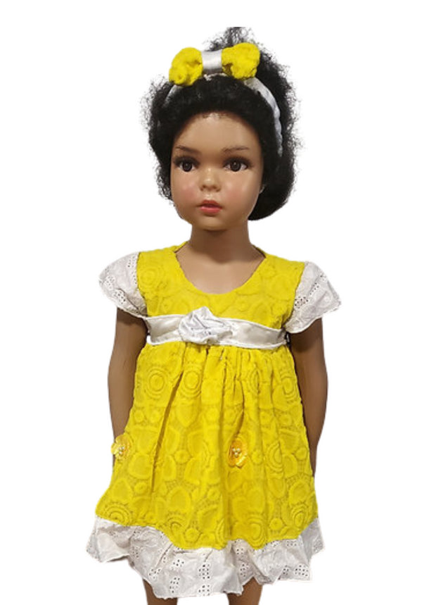 Amosiwaa Flare sleeve pattern rose belted Lace dress