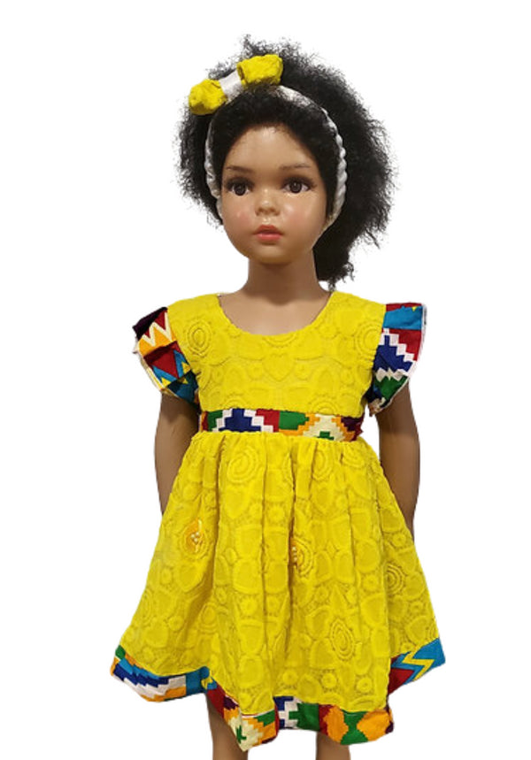 Amosiwaa Flare sleeve pattern rose belted Lace dress