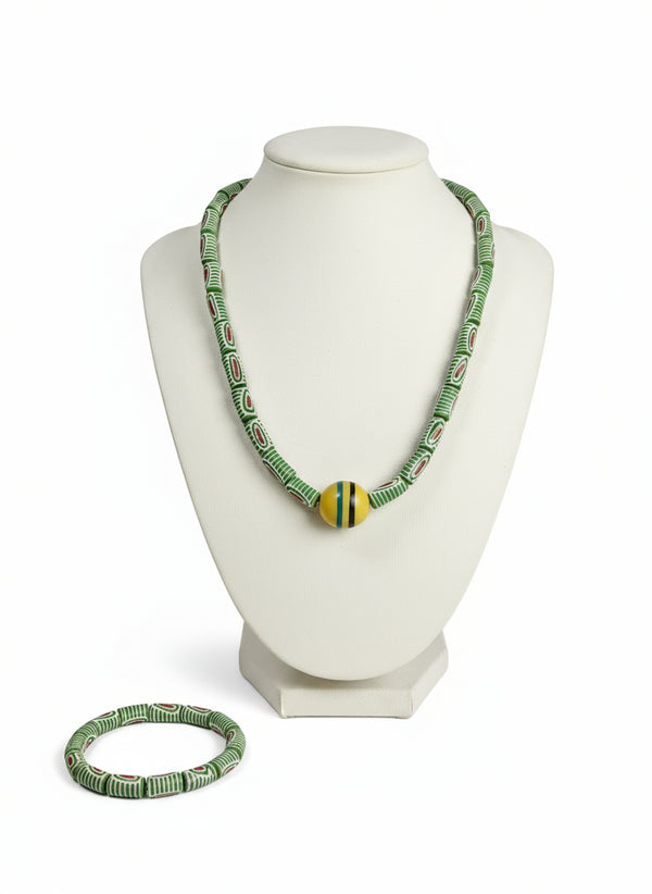 Asantewaa Unisex African bead necklace and bracelet set