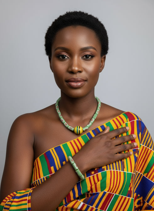 Asantewaa Unisex African bead necklace and bracelet set
