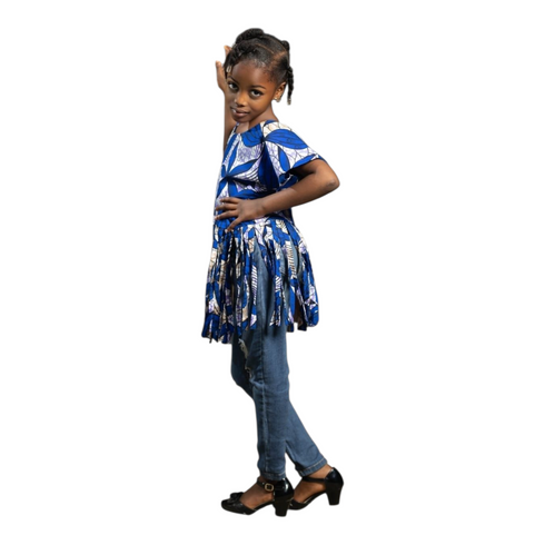 AYRA KIDS Elegant African Print Ankara Women’s Handmade Ruffle Sleeve Top Only