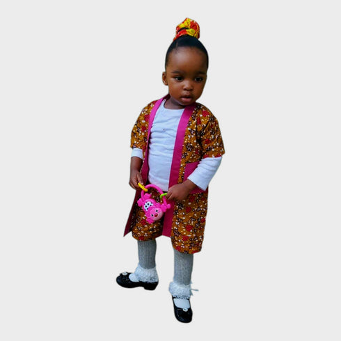 Ayameko African Print Kimono Top and Shorts Set for Girls