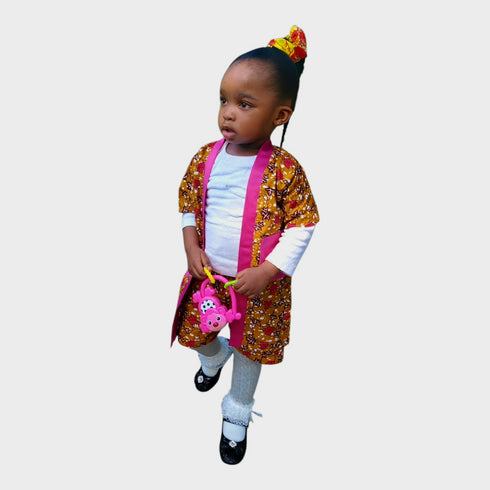 Ayameko African Print Kimono Top and Shorts Set for Girls