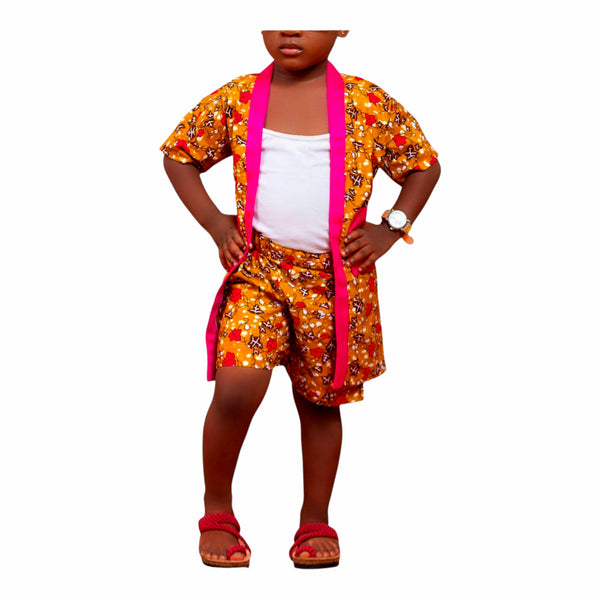 Ayameko African Print Kimono Top and Shorts Set for Girls